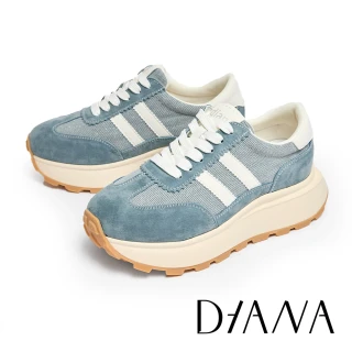 【DIANA】異材質拼接綁帶厚底休閒鞋(藍色)