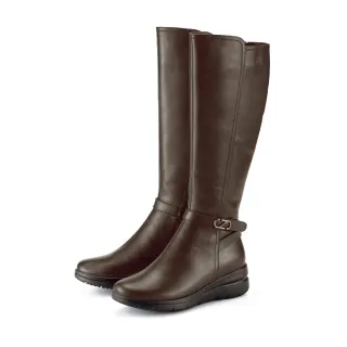 【ORIN】皮帶釦飾真皮厚底長靴(咖啡)