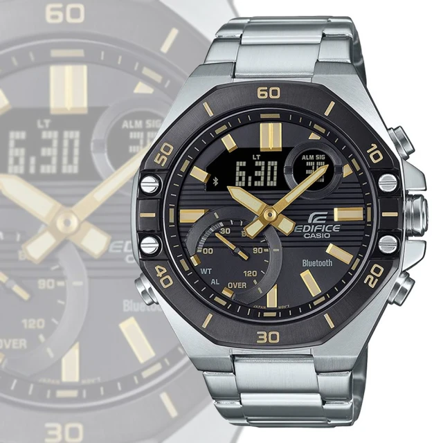 CASIO 卡西歐 EDIFICE 智慧藍芽連結 賽車設計八角形雙顯錶(ECB-10DB-1A9)