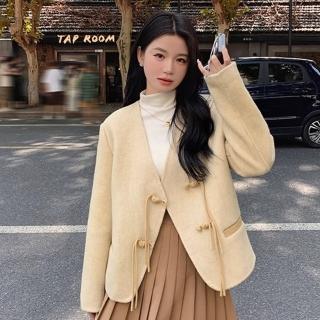 【巴黎精品】現貨+預購 羊毛大衣毛呢外套(保暖中國結盤扣綁帶小個子可愛女外套4色a1ik13)