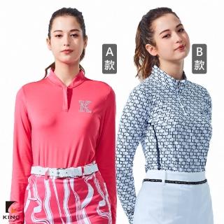 【KING GOLF】MOMO獨家特談！女款幾何印圖立體燙鑽小立領拉鍊開襟POLO衫/長袖上衣/高爾夫球衫(多款任選)