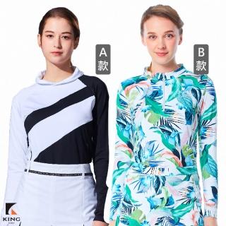 【KING GOLF】MOMO獨家特談！女款印圖立體燙鑽翻領小立領拉鍊開襟POLO衫/長袖上衣/高爾夫球衫(多款任選)