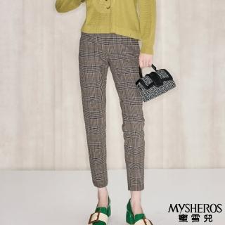 【MYSHEROS 蜜雪兒】休閒長褲 前釦拉鍊後鬆緊 復古格紋(咖啡)