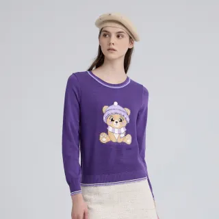 【ILEY 伊蕾】毛絨小熊棉質針織上衣(紫；M-2L；1244405005)