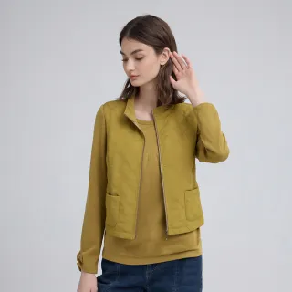 【ILEY 伊蕾】蝴蝶結菱格縲縈假兩件上衣(芥黃；M-3L；1244071602)