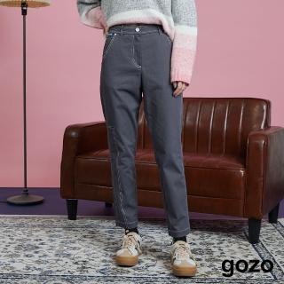 【gozo】幾何壓線配色合身長褲(兩色)