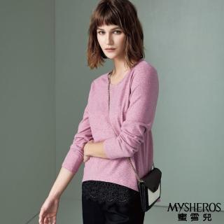 【MYSHEROS 蜜雪兒】造型上衣 圓領設計 下擺蕾絲拼接(粉紫)