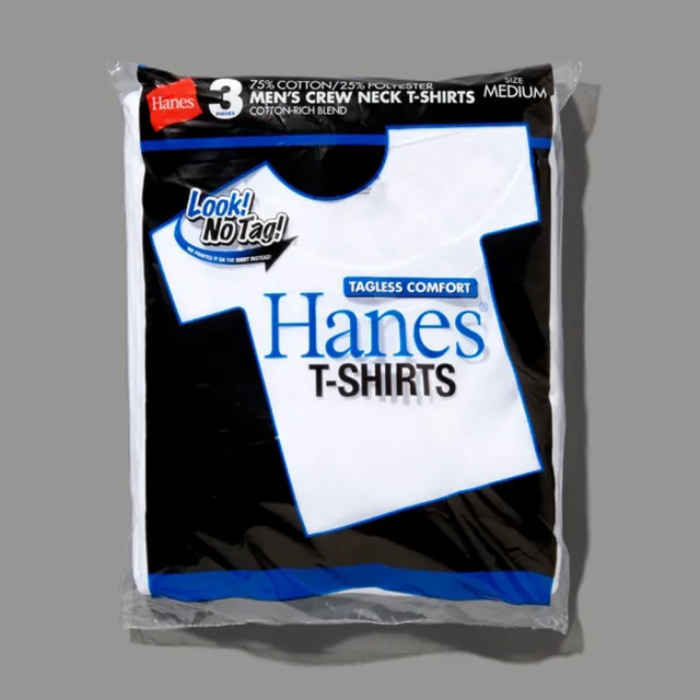 【Hanes】官方直營-PACKED UW系列-藍標 棉質素面短袖圓領內衣3入組 經典設計款(白色)