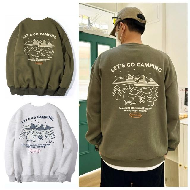 【Dition】山系熊烤魚大學服 camping長袖上衣 山系 露營(內裡刷毛款)