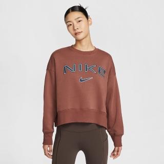 【NIKE 耐吉】長袖上衣 女 大學T AS W NSW PHNX FLC OOS LOGO CRE 咖啡 FV7675-218