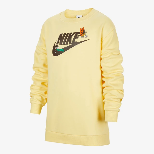 NIKE 耐吉 長袖上衣 童裝 大童 男女童 運動 磨毛 K NSW CLUB FLC CREW LS GCEL 黃 HQ4885-701