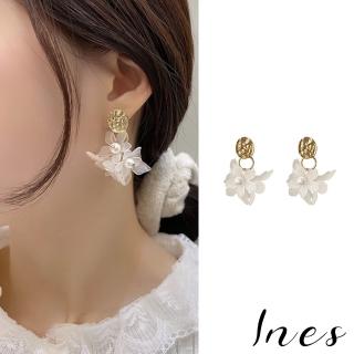 【INES】韓國設計復古優雅立體花朵典雅夾式耳環(無耳洞耳環 耳夾 夾式耳環)