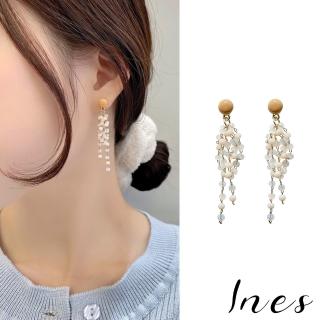 【INES】韓國設計復古彩色流蘇串珠造型夾式耳環(無耳洞耳環 耳夾 夾式耳環)