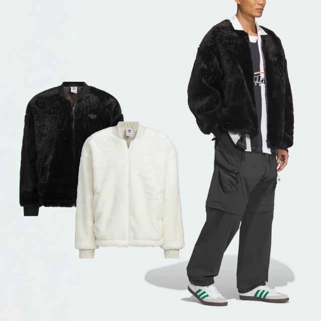 adidas 愛迪達 外套 New Fur 男女款 寬鬆 絨毛 三葉草 保暖 棒球外套 夾克 愛迪達 單一價(JD3777)