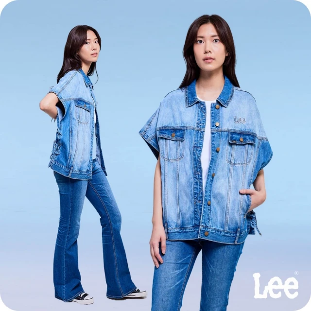 Lee 女裝 牛仔外套 / 側邊綁繩 牛仔背心 中藍洗水 季節性版型(LB416010887)