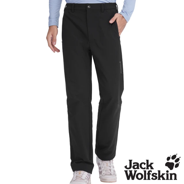 Jack wolfskin 飛狼 男 保暖彈性休閒長褲 透氣快乾登山褲(沉穩黑)