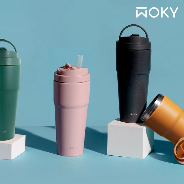 【WOKY 沃廚】買1送1_手提輕芯鈦瓷保冰保溫杯750ml-附矽膠粗吸管(隨行杯/吸管杯/保溫瓶)