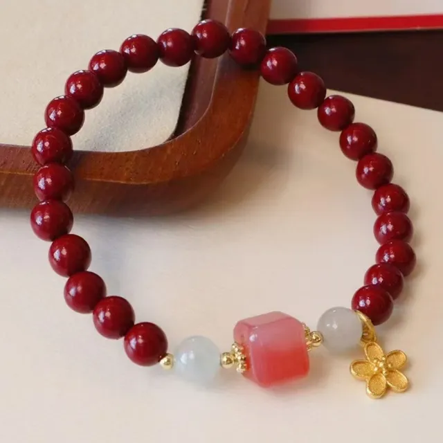 【勝弘珠寶】硃砂配方塊鹽源瑪瑙手串-6mm