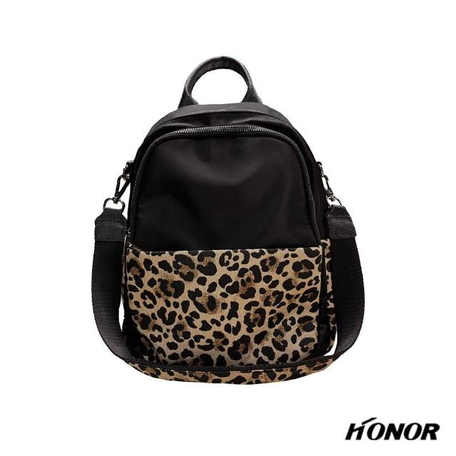 【HONOR 山形屋】時尚豹紋拼色後背包-黑