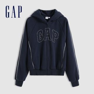 【GAP】女裝 Logo刺繡刷毛連帽外套-海軍藍(637918)