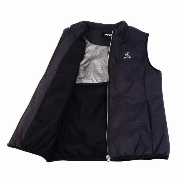 【PING】女款三角型壓棉蓄熱保暖防風防潑水鋪棉背心-黑(GOLF/高爾夫/RB24215-88)
