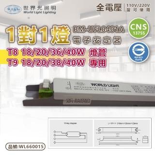 【WORLD LIGHT 世界光】2入組 BM-UFL0401A T8 18/20/36/40W 1燈 全電壓 預熱啟動 電子安定器 WL660015