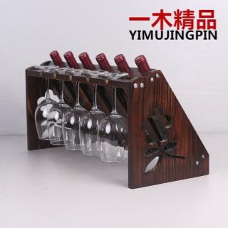 【一木精品酒具店】擺6掛5 58cm(紅酒架 實木紅酒杯架 酒櫃 展示架 倒掛歐式酒架 預購15天)