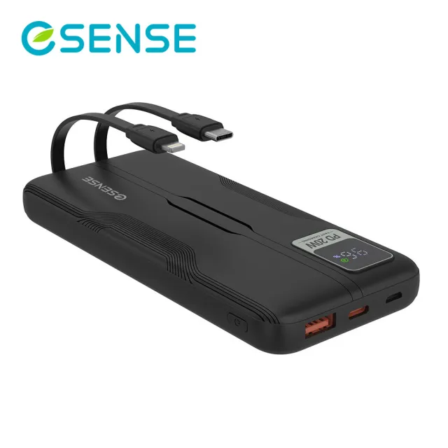 【ESENSE 逸盛】自帶線10000mAh行動電源(Lightning/USB-C/iphone/安卓手機適用) 37-ALO100