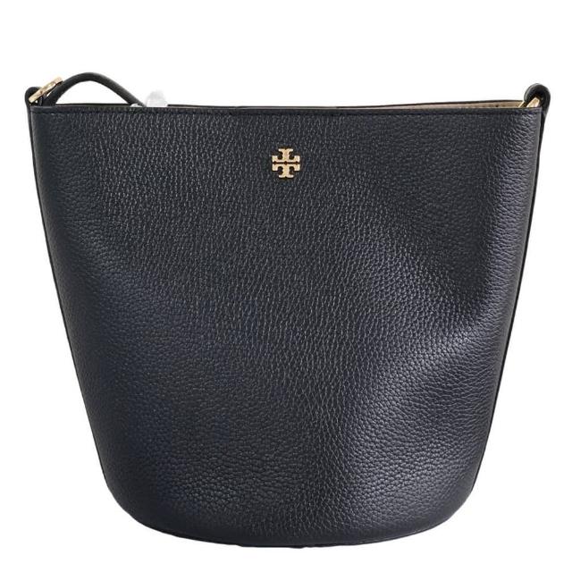 【TORY BURCH】TB 荔枝紋皮革水桶包斜背包(黑色/贈原廠防塵袋紙袋母親節送禮)
