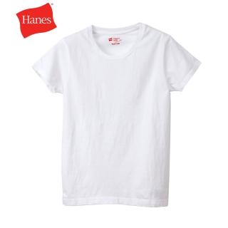 【Hanes】官方直營-JAPAN FIT系列 女士純棉素面短袖圓領內衣2入組 經典設計款(白色)