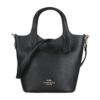 【COACH】COACH Hanna金字LOGO壓紋牛皮吸釦式手提斜背水桶包(小/黑)