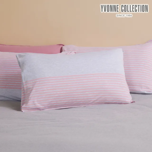 【YVONNE 以旺傢飾】100%美國棉印花枕套-條紋拼接 多款任選(1入 純棉 台灣製 印花隨機)