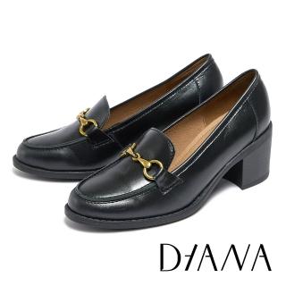 【DIANA】復古馬銜釦真皮中跟樂福鞋(黑色)