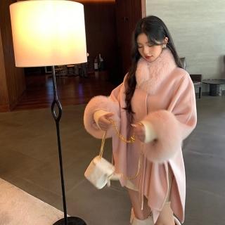 【巴黎精品】現貨+預購 羊毛大衣毛呢外套(保暖可拆卸狐狸毛領毛袖雙面絨小個子氣質斗篷女外套2色a1ik31)