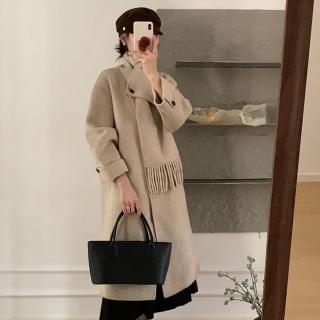 【巴黎精品】現貨+預購 羊毛大衣毛呢外套(保暖圍巾圓領雙面絨洋氣高階女外套5色a1ik42)