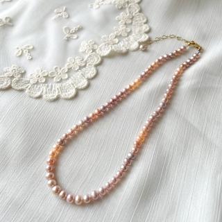 【Elegant 珍愛宣言】甜心 天然粉紫色系珍珠頸項鏈(天然彩色珍珠 淡水珍珠 珍珠項鍊)