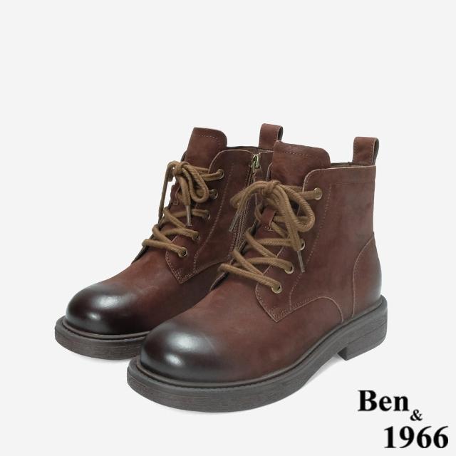 【Ben&1966】高級牛皮復古打蠟綁帶個性短靴-24703