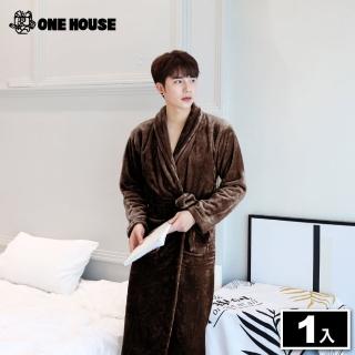 【ONE HOUSE】韓版升級加厚法蘭絨親膚睡袍 加長多色選 刷毛保暖睡衣發熱衣(1入)