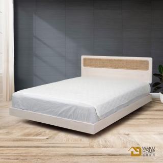 【WAKUHOME 瓦酷傢俱】Audrey日系藤編6尺雙人加大實木床組-床頭片-床架-B001-H6947-A淺胡桃-B淺白