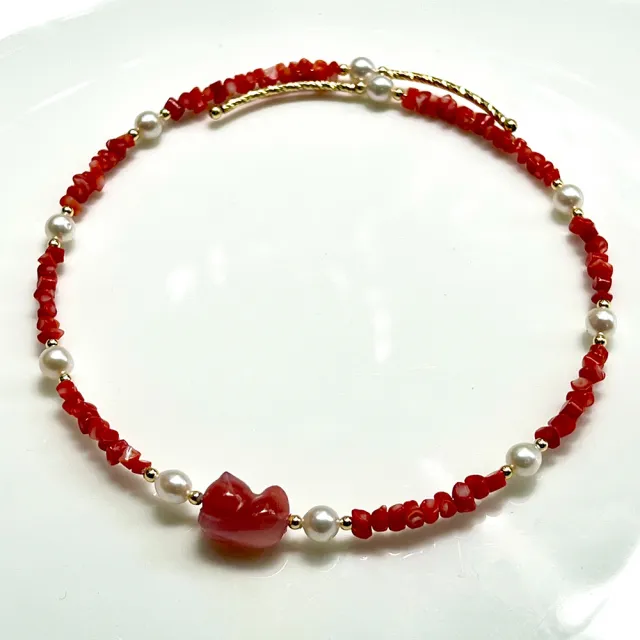 【KARAT】天然  招財貓 粉紅珊瑚 項鍊    BBQ