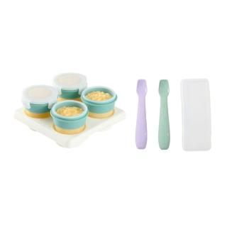 【2angels】矽膠副食品儲存杯120ml+餵食湯匙(分裝盒 冰磚塊盒 寶寶餐具 矽膠學習湯匙)