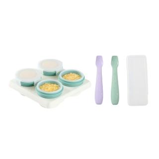 【2angels】矽膠副食品儲存杯60ml+餵食湯匙(分裝盒 冰磚塊盒 寶寶餐具 矽膠學習湯匙)