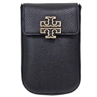 【TORY BURCH】雙T金字LOGO荔枝紋斜背手機包(黑色/贈原廠防塵袋紙袋送禮)
