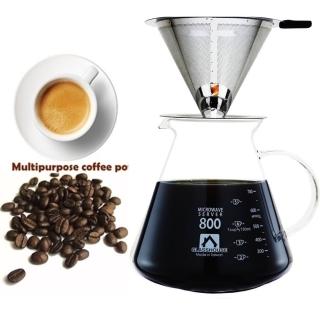【咖啡沖泡組5】大號316不銹鋼濾杯x1+臺雋800ml咖啡壺x1-玻璃把/泡咖啡/泡茶濾杯/手沖咖啡濾(2入組)