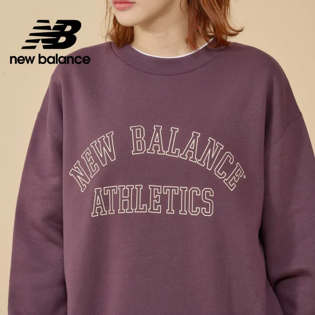 【NEW BALANCE】NB 文字刷毛大學T/長袖上衣_女性_杏/紫色_WT43516LIN_WT43516PLN(美版 版型偏大)