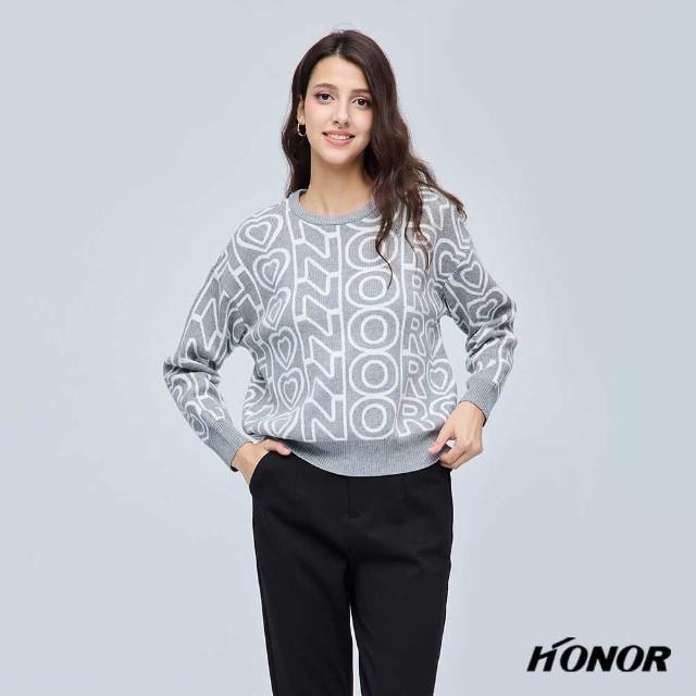 【HONOR 山形屋】品牌英文滿版圖案針織上衣-灰/綠