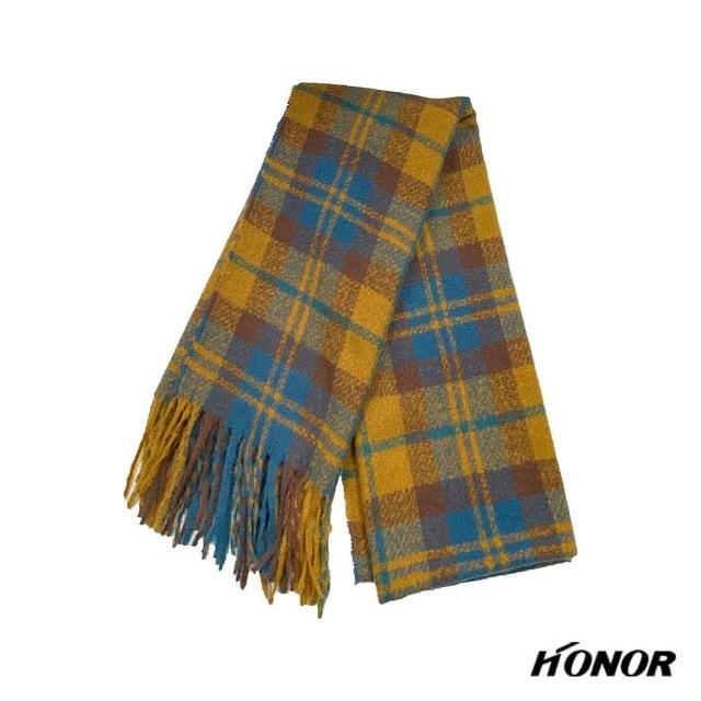 【HONOR 山形屋】經典格紋流蘇圍巾-紅/藍