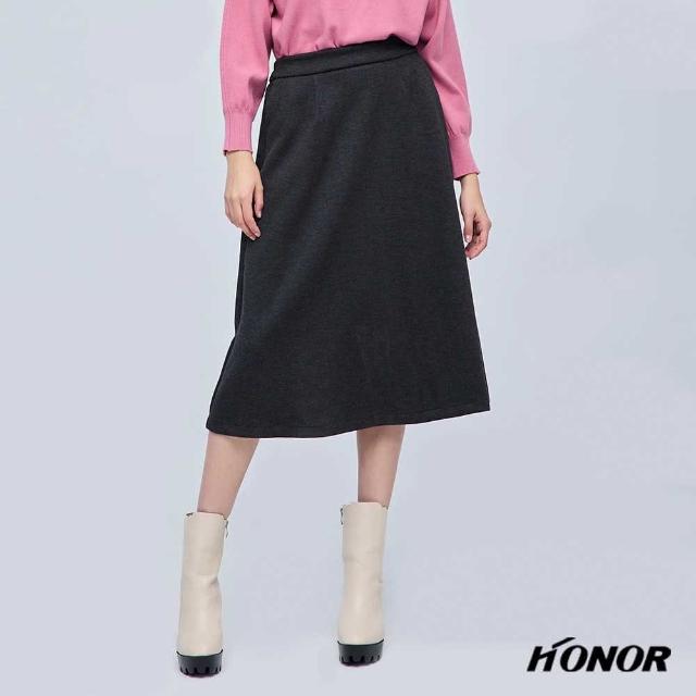 【HONOR 山形屋】簡約素色鬆緊口袋中長裙-灰/紅