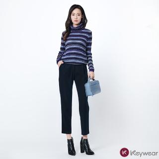 【KeyWear 奇威名品】簡約打褶設計長褲