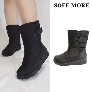 【SOFE MORE】36~41碼 輕便保暖中筒靴 時尚魔術貼短靴 防滑耐磨厚底增高靴 冬季雪地必備靴(雪靴)